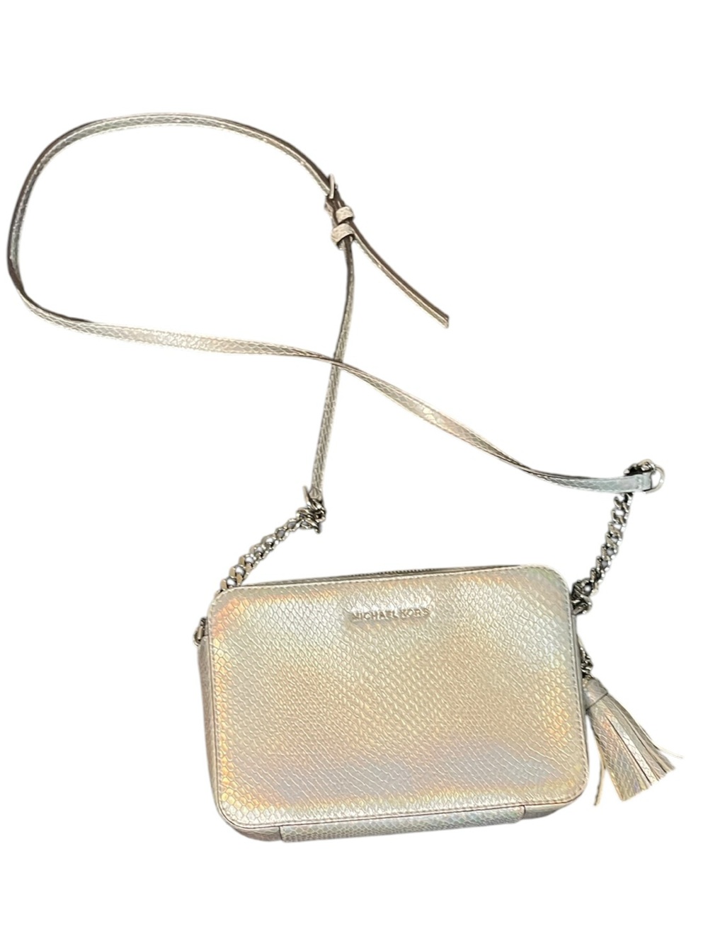 Michael Kors Ginny Iridescent Snakeskin Embossed Crossbody Bag Purse